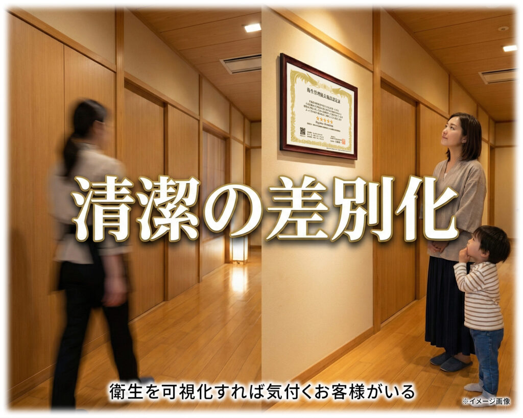 設備投資をせずに、人の衛生意識と認定証で小規模施設でも差別化できる戦略。